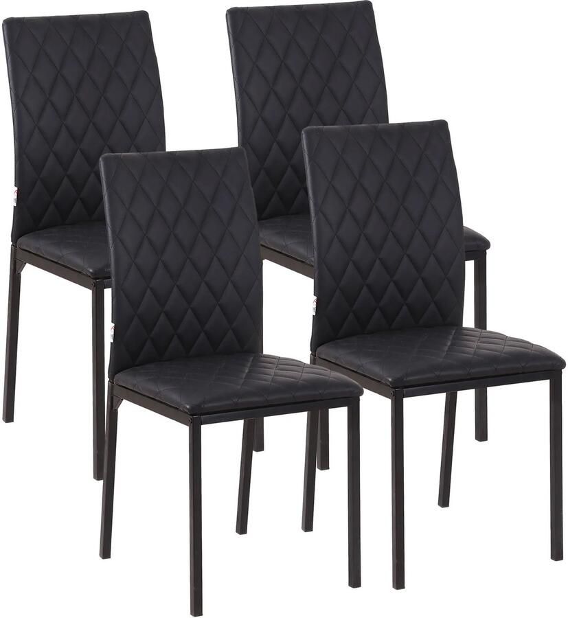 TRUUSK Set van 4 Gestoffeerde Eetkamerstoelen Zwart Stalen Poten 41 x 50 x 91 cm Moderne Eetkamer Comfortabel en