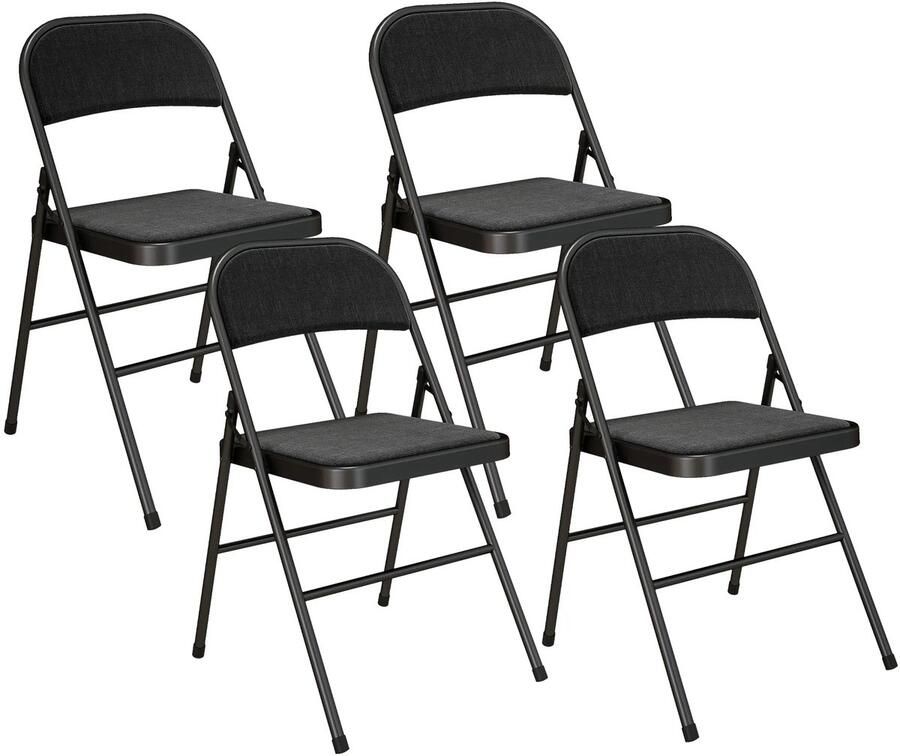 TRUUSK Set van 4 Klapstoelen Draagbaar met Kussen Linnenlook Stalen Poten Voor Kantoor Receptie Wachtkamer Zwart