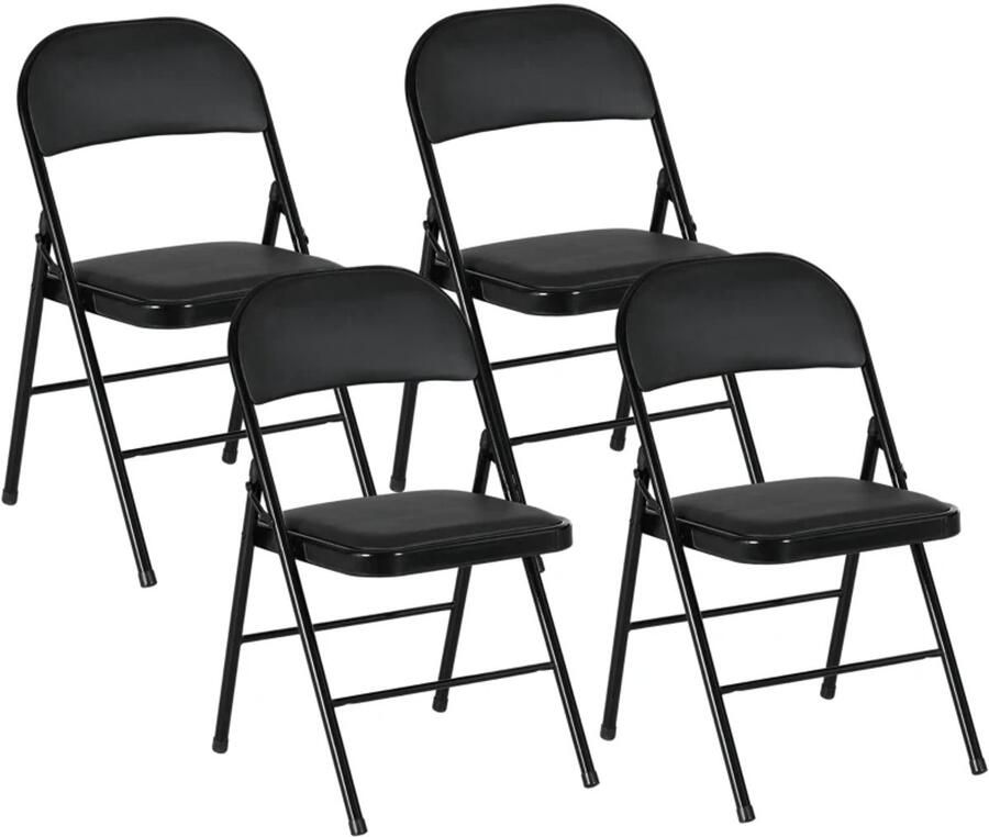 TRUUSK Set van 4 Kunstleren Klapstoelen Metalen Frame tot 120 kg 45x46x78 cm Zwart