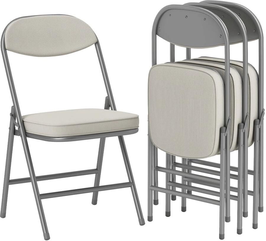 TRUUSK Set van 4 Opvouwbare Campingstoelen Gevoerde Rugleuning Stalen Frame Kussen Tot 120 kg Crèmewit