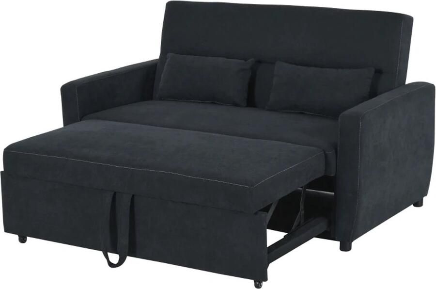 TRUUSK Slaapbank 2-zits Vouwbaar Met Slaapfunctie Verstelbare Hoek Zwart 148 x 82 x 89 cm