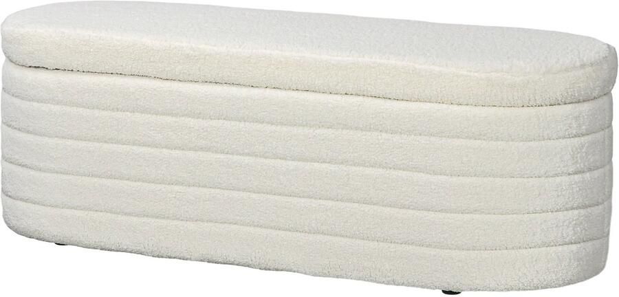 TRUUSK Slaapkamer Bedbank met Opbergruimte Houten Poten Teddy-Fleece 120 kg Draagvermogen 116x41x40 5 cm Crèmewit