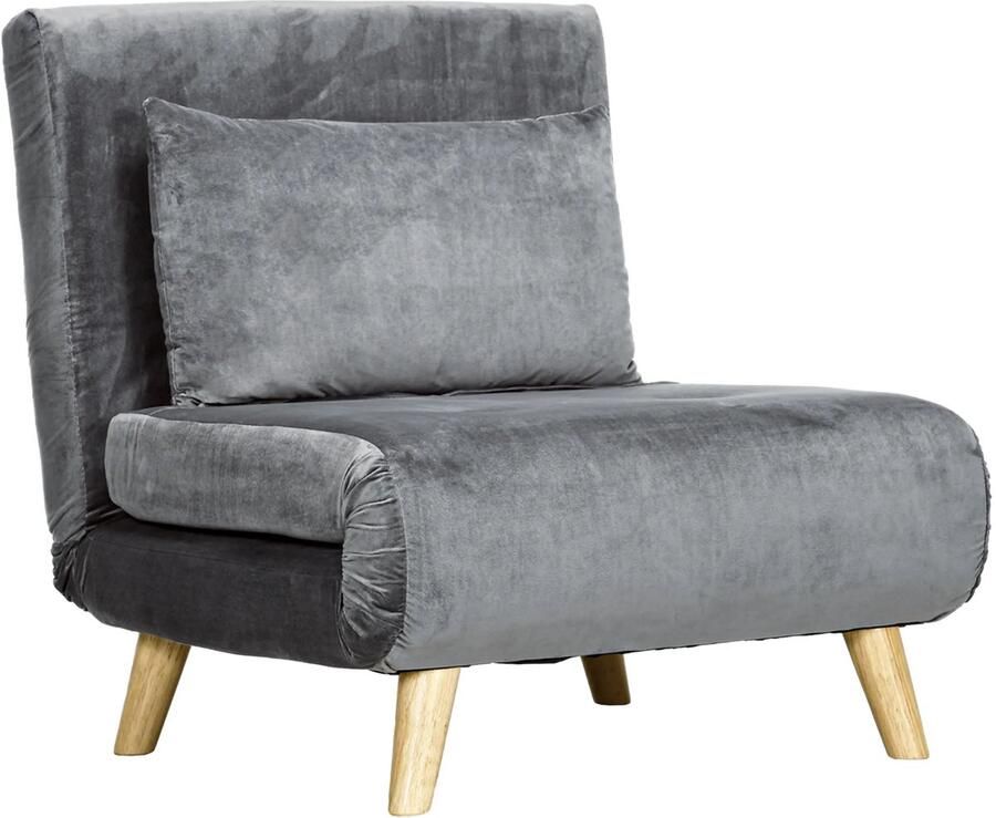 TRUUSK Slaapstoel Met Bedfunctie & Kussen Verstelbare Rugleuning Fluweelachtige Uitstraling Tot 125 kg Grijs