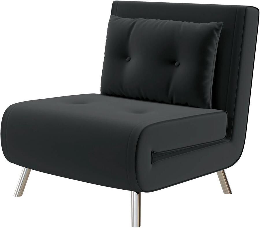 TRUUSK Slaapstoel met Bedfunctie Enkelbank met Kussen Gestoffeerde Fluwelen Bank Zwart 77x88x83cm Voor Gasten