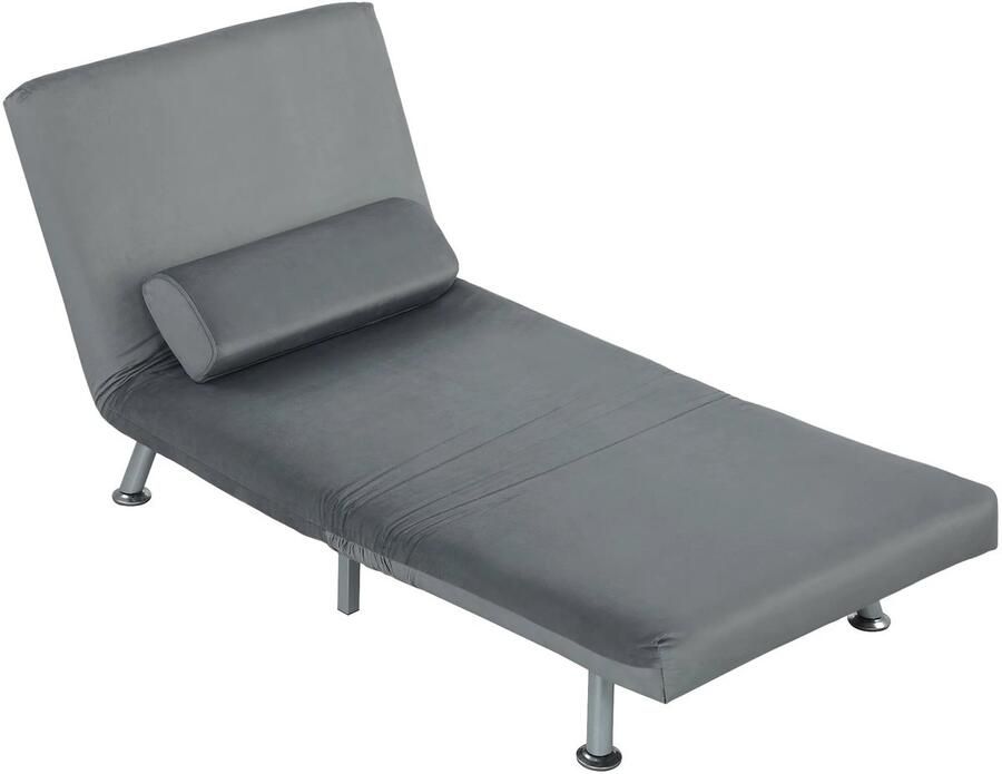 TRUUSK Slaapstoel met Bedfunctie Fluweel Look Verstelbare Rugleuning Tot 150 kg Voor Woonkamer Grijs