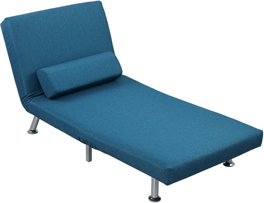 TRUUSK Slaapstoel met Bedfunctie Klapstoel in Linnenlook Verstelbare Rugleuning Tot 150 kg Voor Woonkamer Blauw