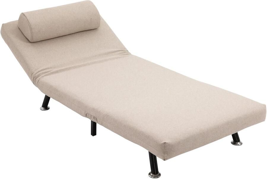 TRUUSK Slaapstoel met Bedfunctie Opvouwbaar en Verstelbaar Linnenlook Rugkussen Tot 150 Kg Beige Voor Woonkamer