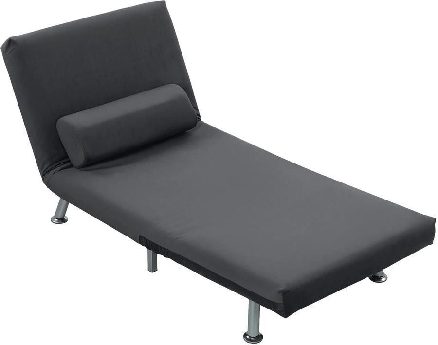 TRUUSK Slaapstoel met Bedfunctie Opvouwbaar en Verstelbare Rugleuning Fluweel Look Rugkussen Tot 150 kg Donkergrijs