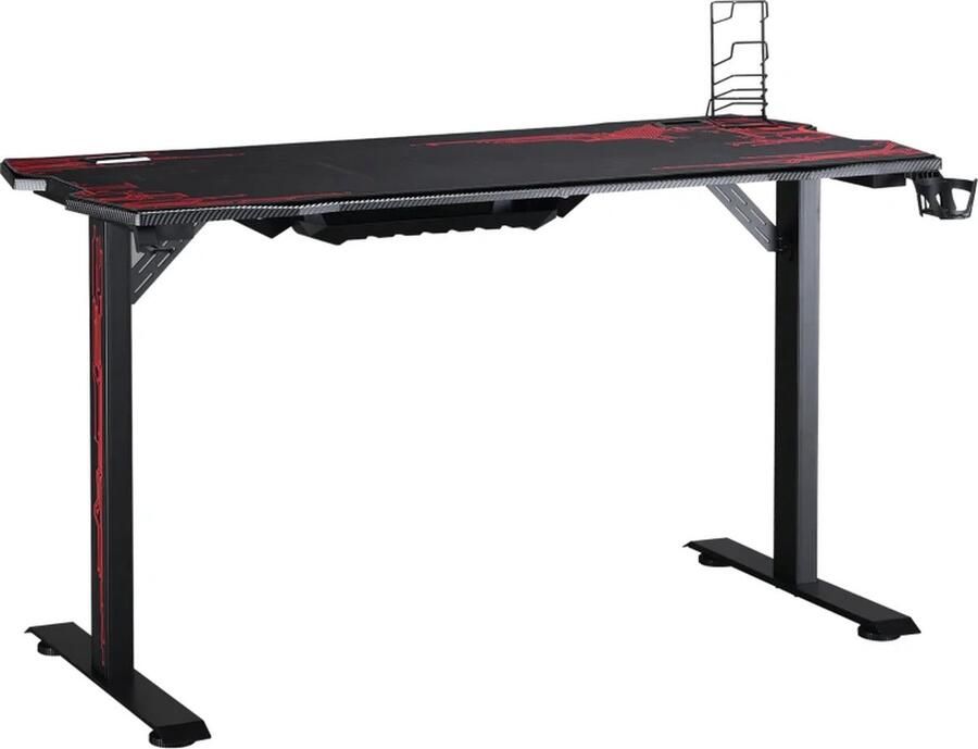 TRUUSK Speeltafel Bureau Met Koptelefoonhaak Drankhouder Computertafel Met Muismat MDF Metaal Zwart + Rood 140 X 70 X 77 Cm