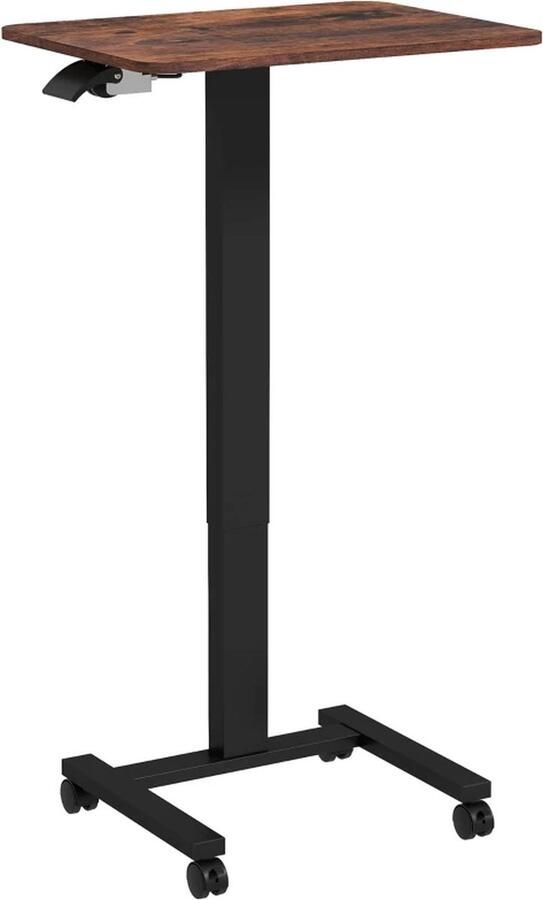TRUUSK Sta-bureau Laptoptafel In Hoogte Verstelbaar 4 Wielen 65 Cm X 48 Cm X 108 Cm Bruin + Zwart