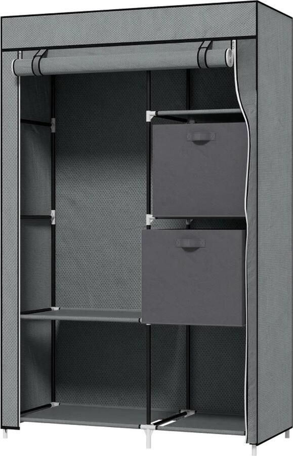 TRUUSK Stoffen Kledingkast Opvouwbare Kast 1 Kledingroede 6 Planken 102 X 42 5 X 162 5 Cm Grijs