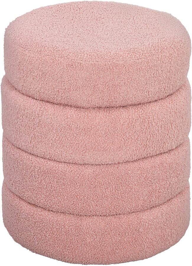 TRUUSK Teddyfleece Hocker Rond Design Sterk Metalen Frame Geschikt tot 120 kg Φ40x45H cm Roze