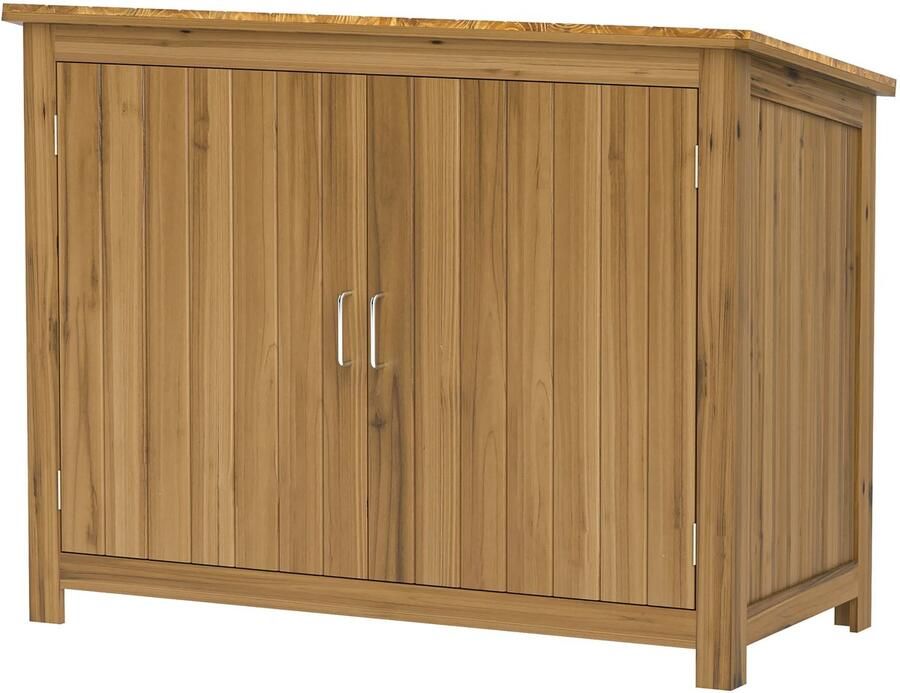 TRUUSK Tuinkast Hout 110x50x85cm Weerbestendig Met Deur en Lessenaarsdak Planken Gereedschapskast Voor Tuin Terras