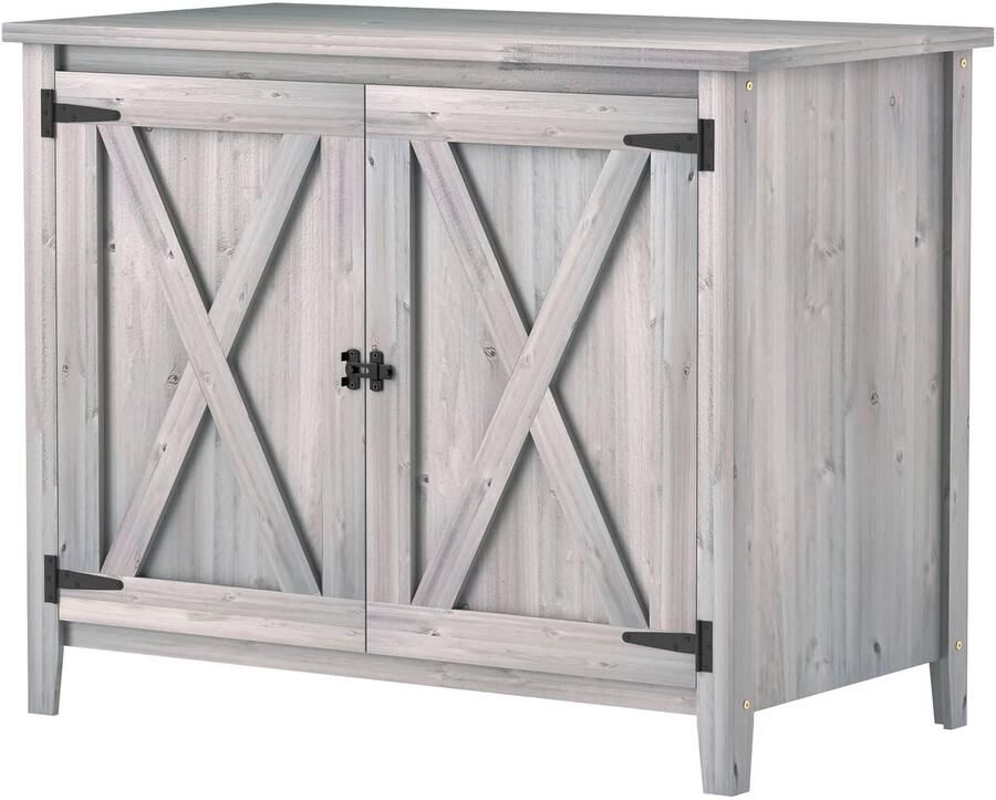 TRUUSK Tuinkast Hout Weerbestendige Gereedschapsschuur 110x60x88 5cm Gereedschapshuis Met Deur Vouwdak Planken Gereedschapskast Tuinhuis Gereedschapskast Tuinschuur Voor Terras Achtertuin Lichtgrijs