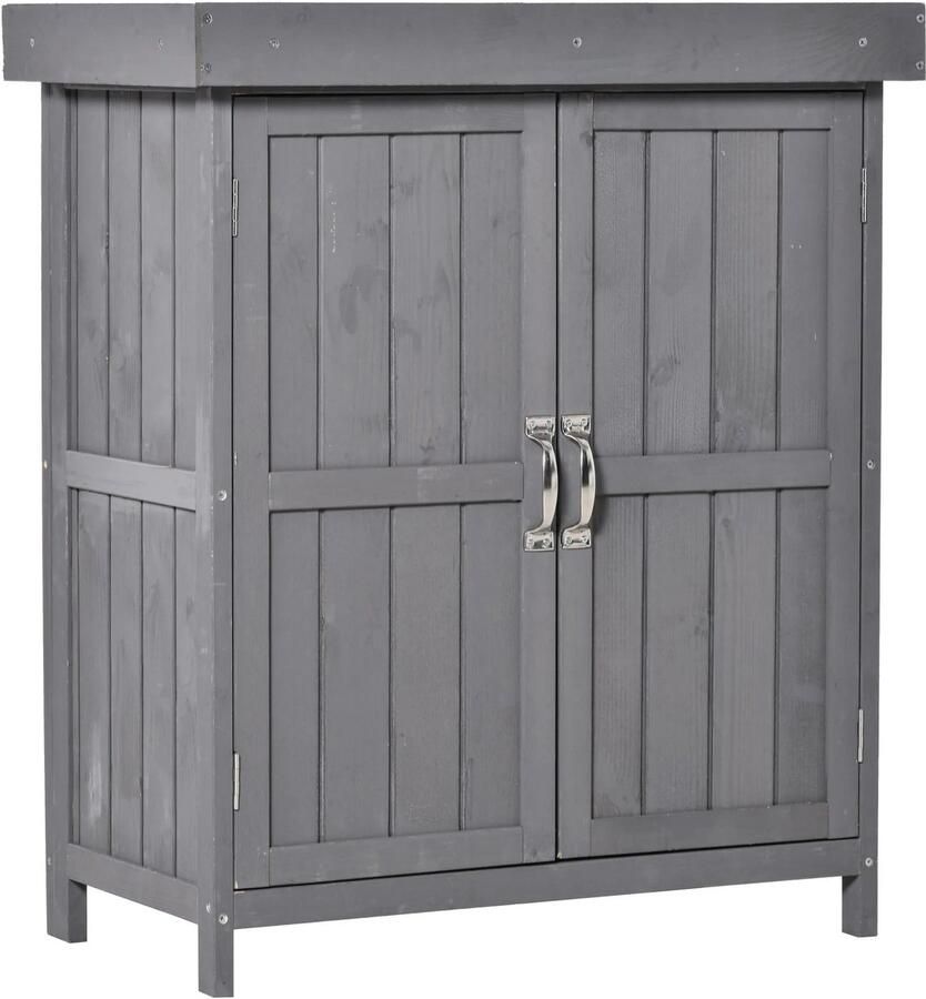 TRUUSK Tuinkast van Sparrenhout Weerbestendig Dubbele Deur 2 Vakken Donkergrijs 74x43x88cm
