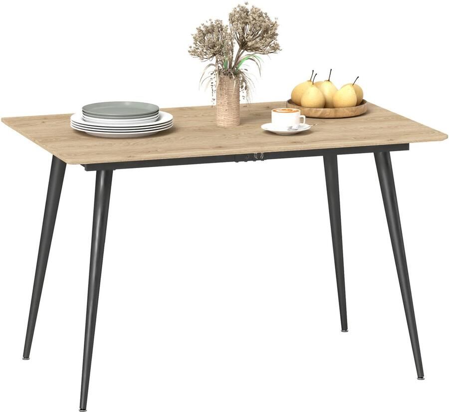 TRUUSK Uitschuifbare Eettafel 120 160 x 75 cm Voor 6-8 Personen Moderne Keukentafel Stalen Poten Natuur