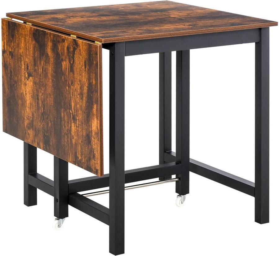 TRUUSK Uitschuifbare Eettafel Opvouwbaar met Wielen Klaptafel van Metaal Belastbaar tot 20 kg Voor Keuken en Eetkamer