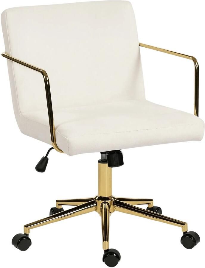 TRUUSK Verrijdbare Bureaustoel Met Gouden Accenten Computerstoel Met Metalen Basis Stoffen Bekleding In Fluweel Look Crèmewit