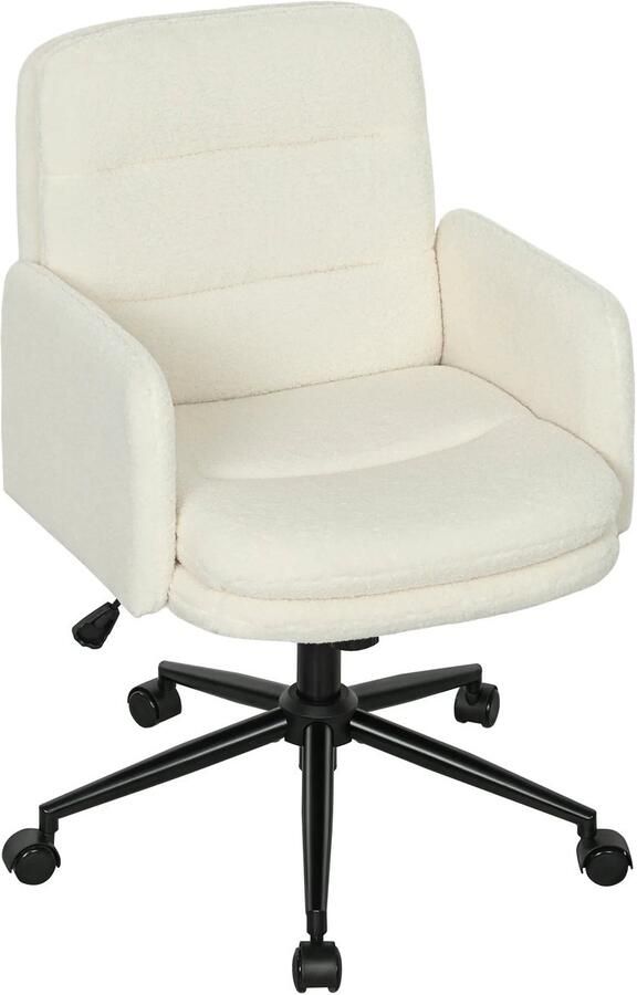 TRUUSK Verrijdbare Bureaustoel Stoffen Bekleding Armleuning Draaibaar 5 Wielen Crèmewit