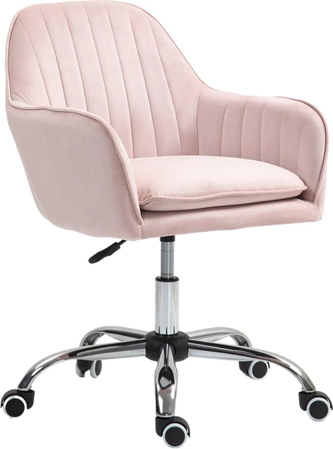 TRUUSK Verstelbare Bureaustoel Draaibaar Met Rug- en Armleuning Fluweelachtig Roze Voor Studeerkamer