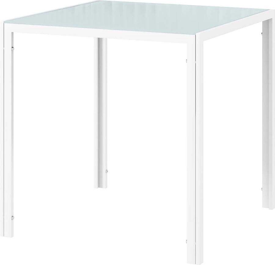 TRUUSK Vierkante Eettafel van Gehard Glas Voor 4 Personen Tot 80 kg Belastbaar 75 x 75 x 75 cm Wit