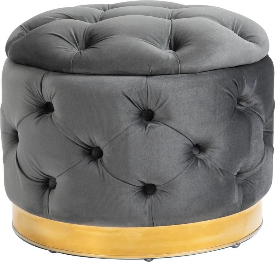 TRUUSK Vintage Kruk Borstbank Voetenbank Met Opbergruimte Gestoffeerde Kruk Metaal Schuim Antracietgrijs 55 X 55 X 42 Cm