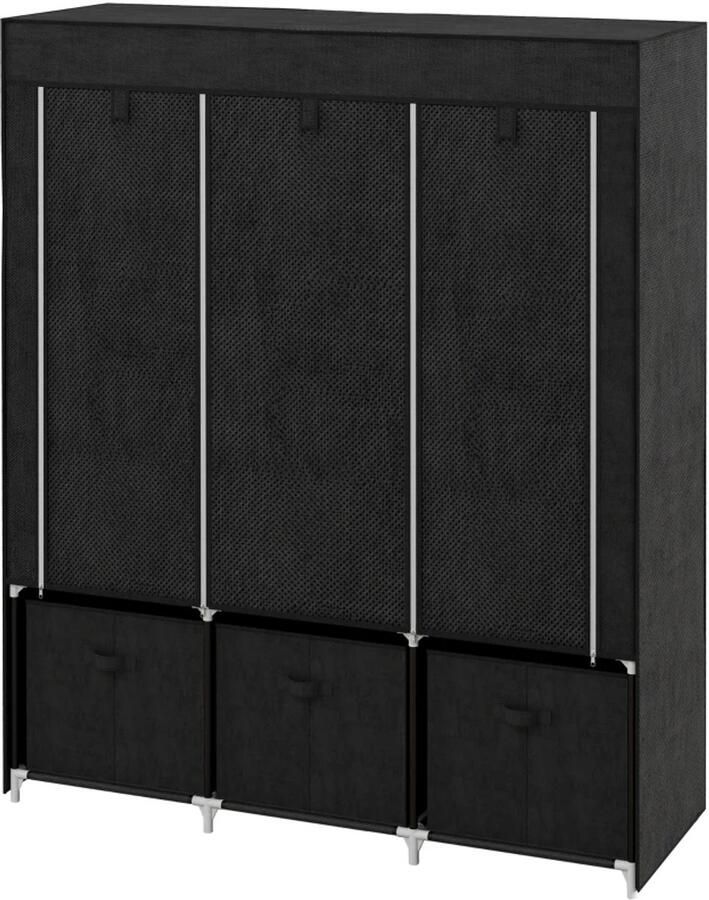 TRUUSK Vliesstoffen Kledingkast Vouwbaar met 3 Laden 125x43x162 5 cm Zwart