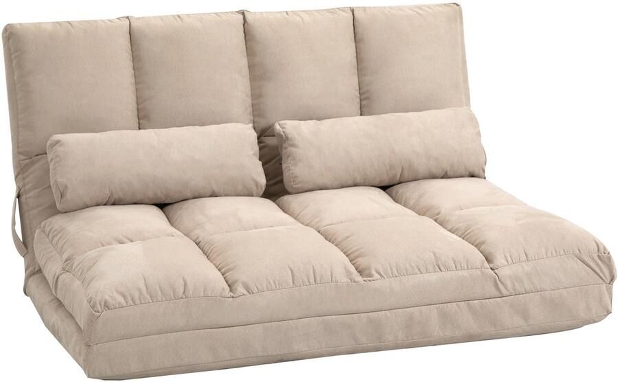 TRUUSK Vloerstoel 2-in-1 Verstelbare rugleuning Zacht fluwelen bekleding Staal frame 102 x 73 x 60 cm Beige