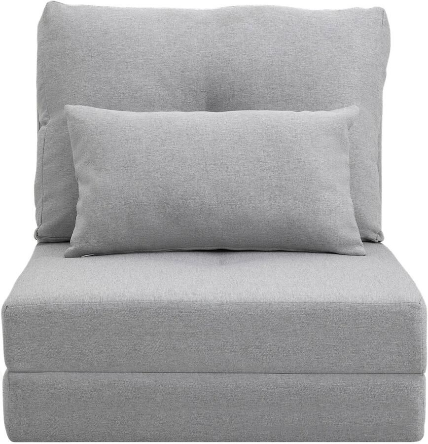 TRUUSK Vloerstoel 2-in-1 Vouwbed Verstelbare Rugleuning Sierkussen Vloersofa Linnen Grijs