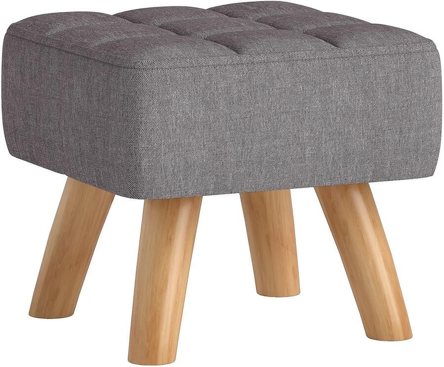 TRUUSK Voetenbankje Krukje Linnenlook Houten Poten Moderne Zitkruk Gestoffeerd Ottomaan Grijs Voor Slaapkamer en