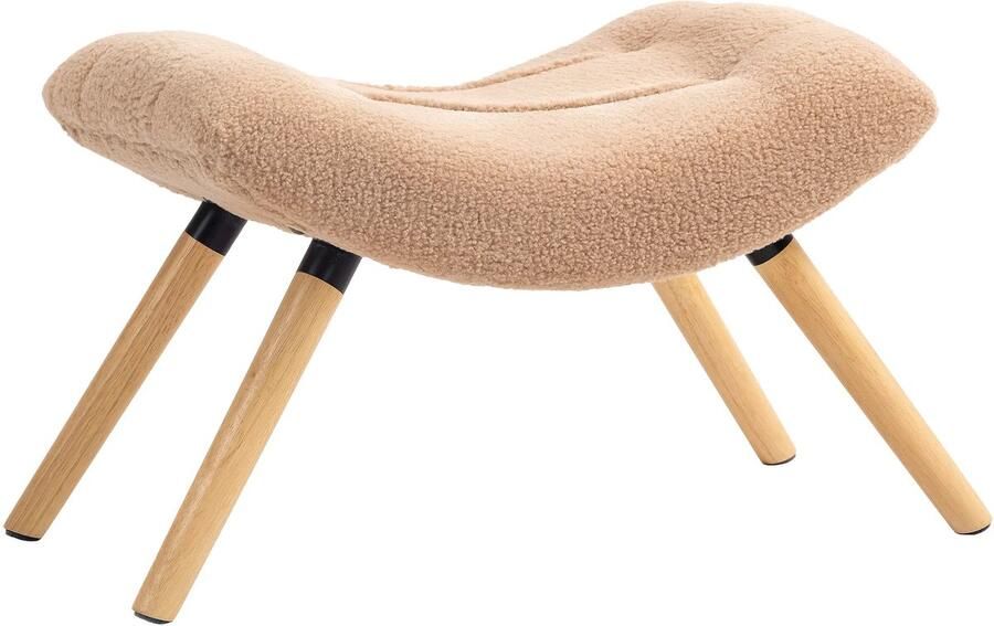 TRUUSK Voetenbankje met Berberfleece-Stof Gestoffeerde Zitkruk tot 120 kg 67 x 45 x 38 cm Voor Woonkamer en Slaapkamer