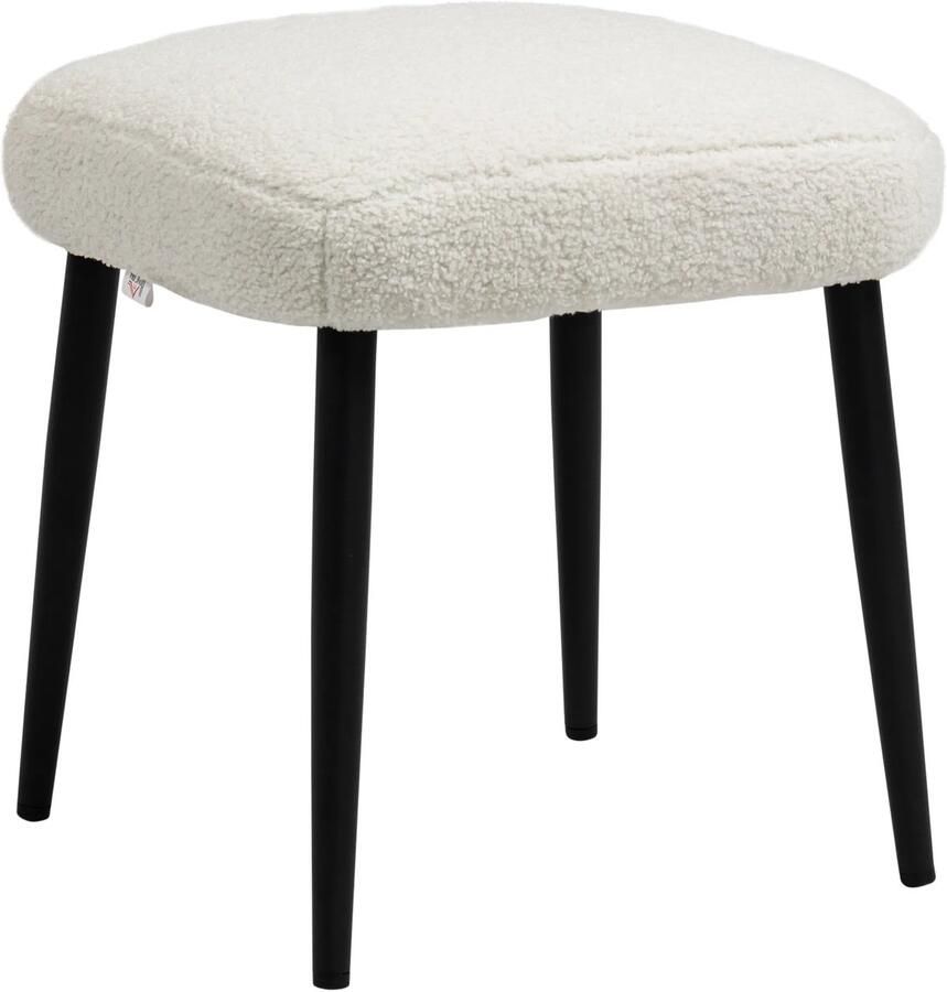 TRUUSK Voetenbankje Vierkant Make-up Krukje Kasjmier-look Stalen Poten Voor Woonkamer en Slaapkamer Crème 42x42x47cm