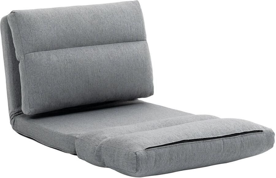 TRUUSK Vouwbare Vloerstoel 6-Staps Verstelbare Rugleuning Dik Zitkussen Bedfunctie Linnenlook 70 x 41 x 56 cm Grijs
