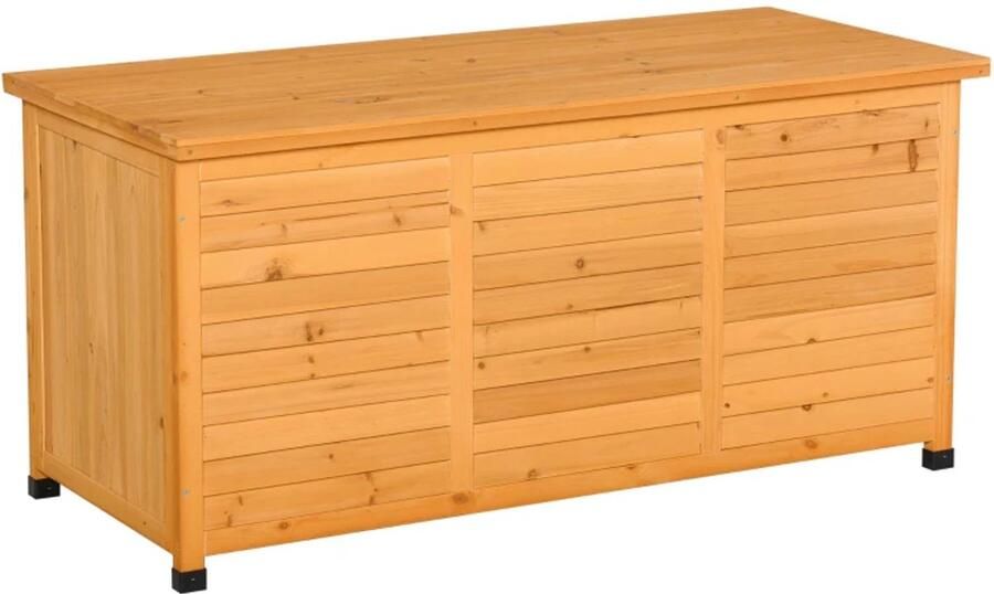 TRUUSK Weerbestendige Tuinkist 127 x 56 x 60 cm Massief Hout Geel Kussenbox Opbergdoos Opbergbox