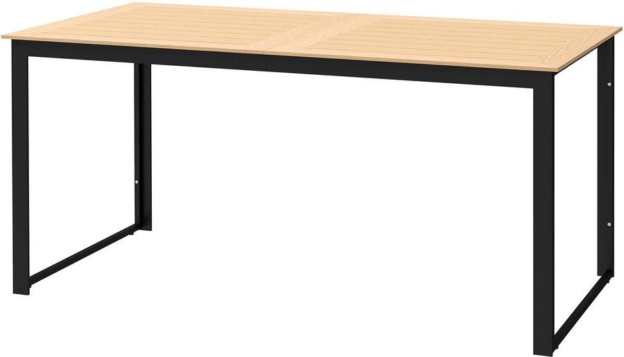 TRUUSK Weerbestendige Tuintafel 160 x 80 cm Geschikt voor 6 Personen Houtlook Lamellendesign Metaal Voor Tuin Terras en
