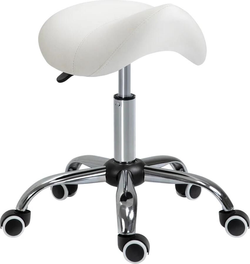 TRUUSK Zadelkruk Werkkruk Draaistoel Draaikruk Rolkruk Cosmetische Kruk Gestoffeerd In Hoogte Verstelbaar (wit)