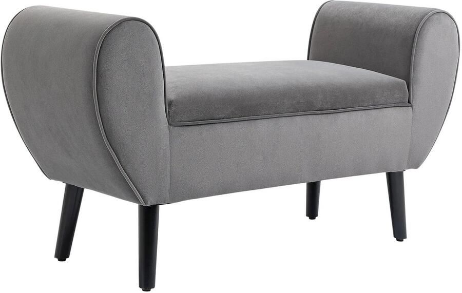 TRUUSK Zitbank Grijs Moderne Kistbank Met Opslagruimte Van Fluweelachtig Polyester En Rubberhout Met Armleuningen 118x42x66cm Voor Hal En Woonkamer