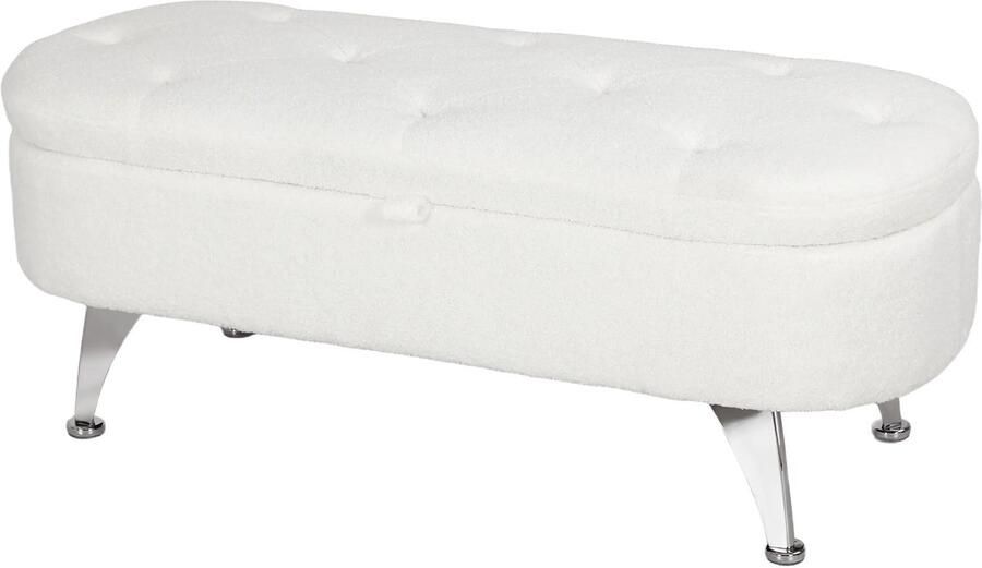 TRUUSK Zitbank Met Opbergruimte Gestoffeerde Bank Met Deksel Bedbank Met Teddyfluweel Look Voor Hal Slaapkamer Woonkamer Metalen Frame 114 X 47 X 46 5 Cm Wit