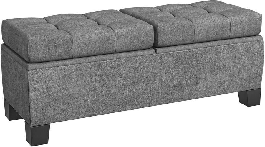 TRUUSK Zitbank Met Opbergruimte Gestoffeerde Bank Met Linnenlook Gepolsterde Opbergdoos Tot 180kg Belastbaar Voor Gang Slaapkamer Woonkamer 116x41x47 Cm Grijs