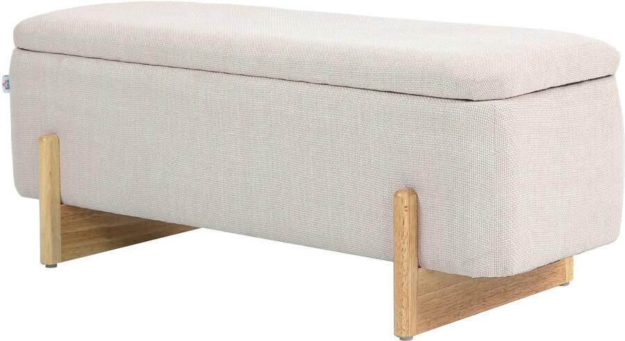 TRUUSK Zitbank Met Opbergruimte Gestoffeerde Bank Met Linnenlook Houten Poten Bedbank Met Veiligheidsscharnieren Voor Woonkamer Slaapkamer Gang