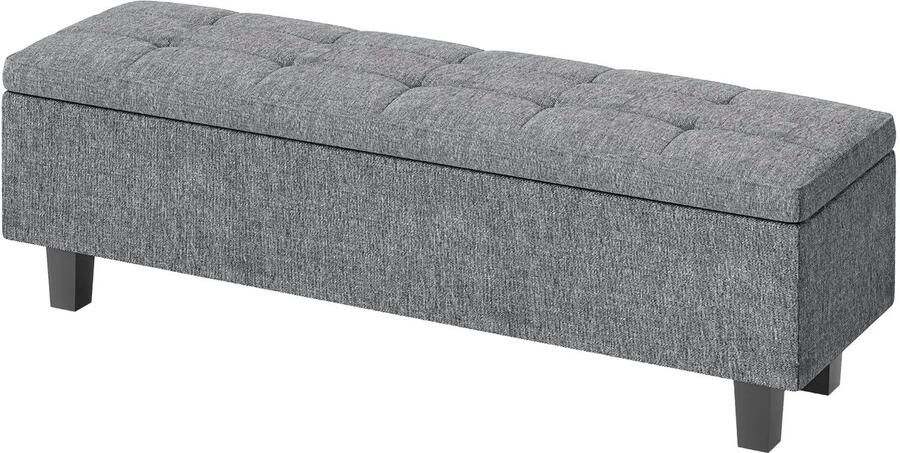 TRUUSK Zitbank Met Opbergruimte Gestoffeerde Bank Met Linnenlook Houten Poten Moderne Bedbank Voor Hal Slaapkamer Woonkamer 138 X 40 X 45 Cm Donkergrijs