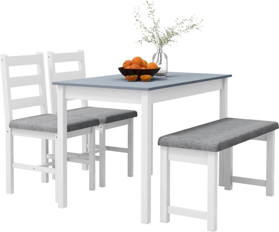 TRUUSK Zitgroep 4-delige Eettafelset 1 Tafel 1 Bank 2 Stoelen Grijs + Wit
