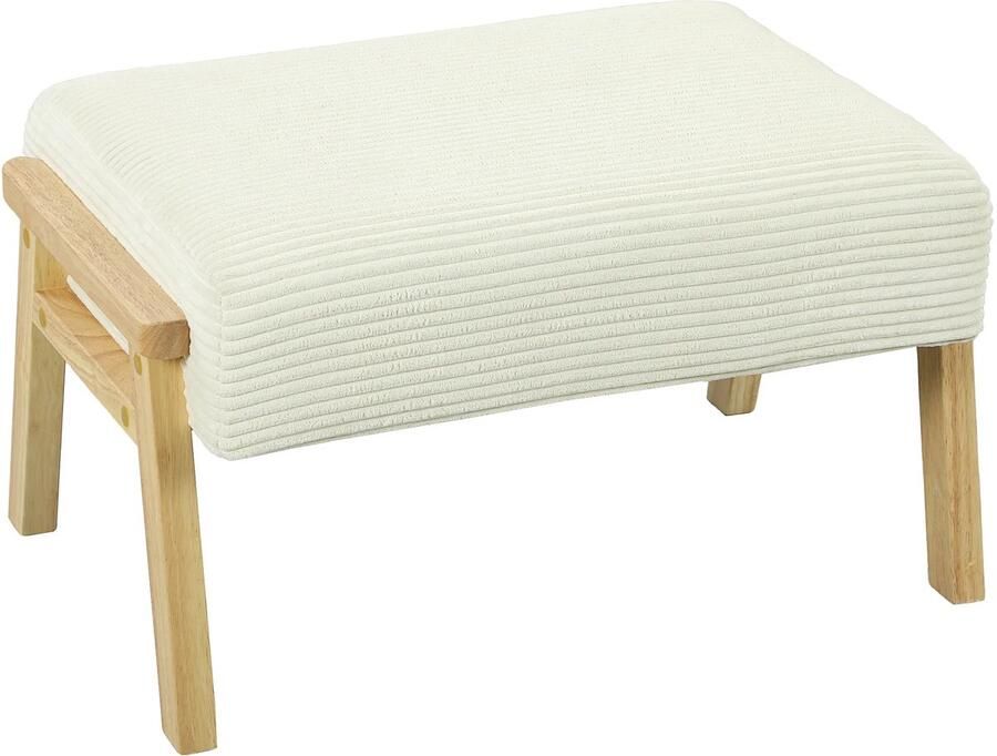 TRUUSK Zithocker met Zacht Zitkussen Houten Poten Voetenbankje in Crème Wit met Koordlook