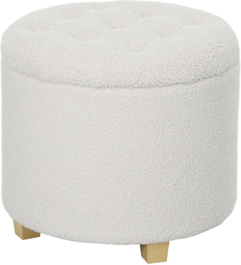 TRUUSK Zitkruk Met Opbergruimte Kruk Met Deksel Ronde Voetenbank Opbergdoos Met Houten Poten Wit