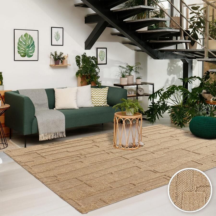 TT Home Binnen- en buitentapijt weerbestendig balkon boho abstracte stijl hoog-laag effect