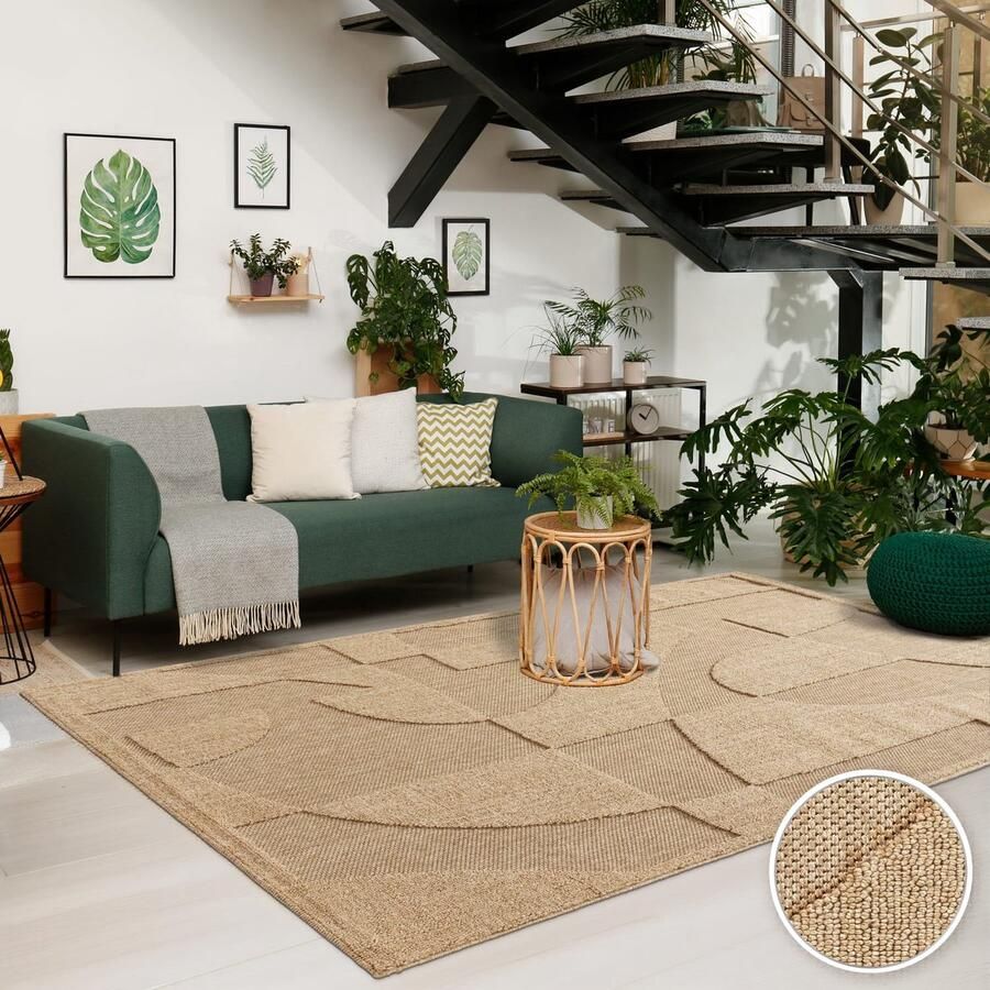 TT Home Binnen- en buitentapijt weerbestendig balkon keuken boho hoog-laag effect geometrisch