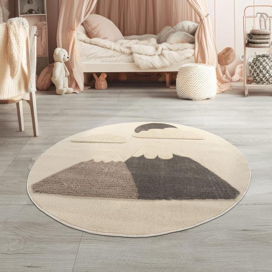 TT Home Kindertapijt kinderkamertapijt korte pool rond bergen 3D pluizig zacht decoratie