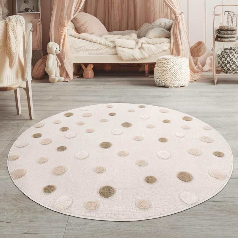 TT Home Rond kinderkleed 120 160 cm crèmekleurig speelkleed met stippenmotief