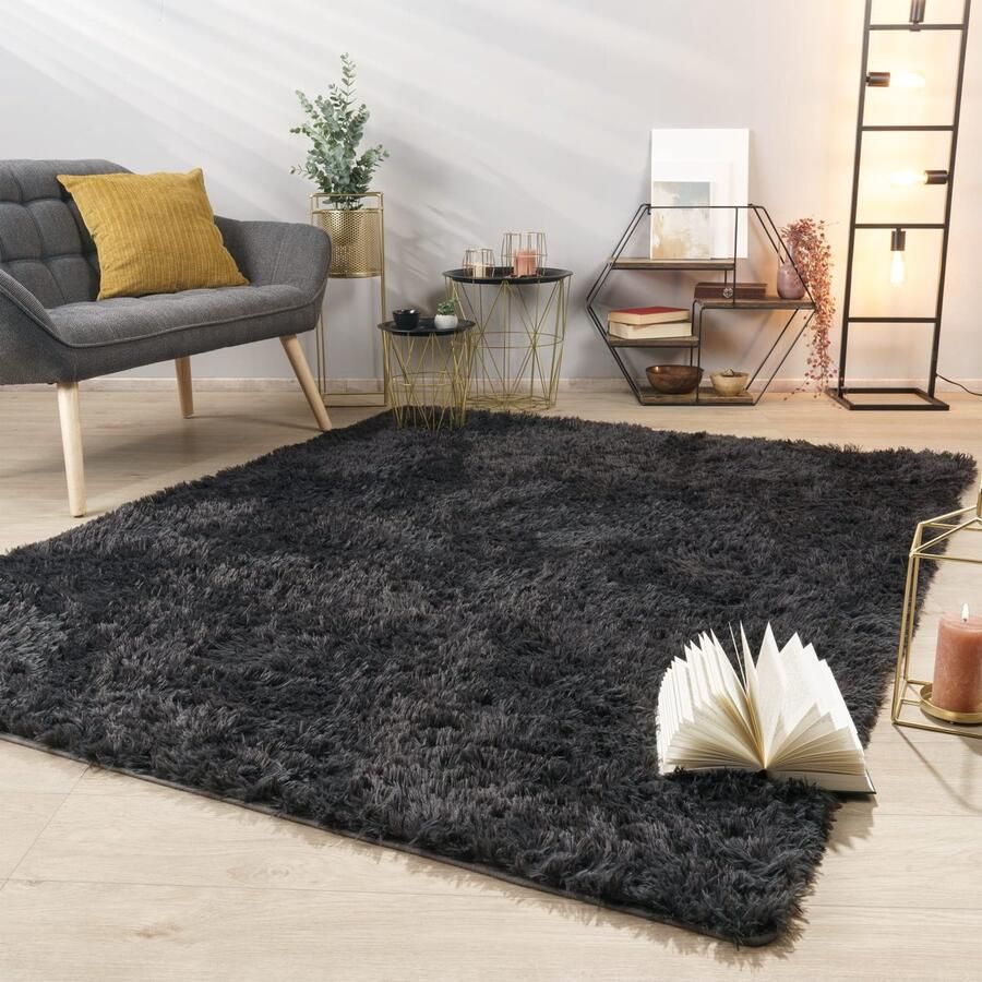 TT Home Tapijt Woonkamer Diepe Pool Lange Pool Zacht Modern Monochroom Design 120 x 120 cm Rechthoek 120 x 120 cm Rechthoek antraciet