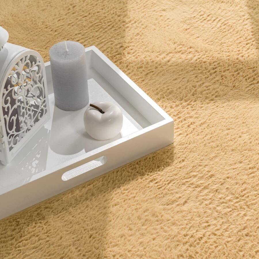 TT Home Woonkamer hoogpolig tapijt imitatiebont moderne effen kleuren pluizig zacht 120 x 120 cm Rechthoek 120 x 120 cm Rechthoek beige - Foto 5